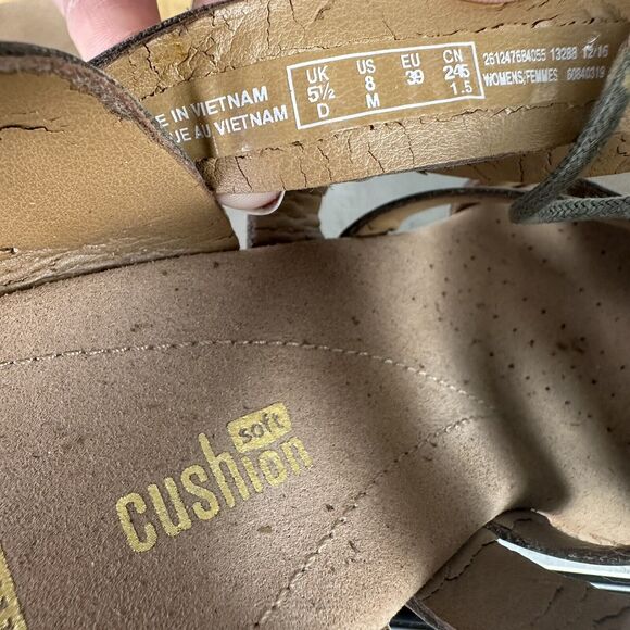 CLARKS Cushion Helio Mindin Lace Cork Taupe Wedge Sandal Womens Size 8 M Heels - Picture 10 of 10